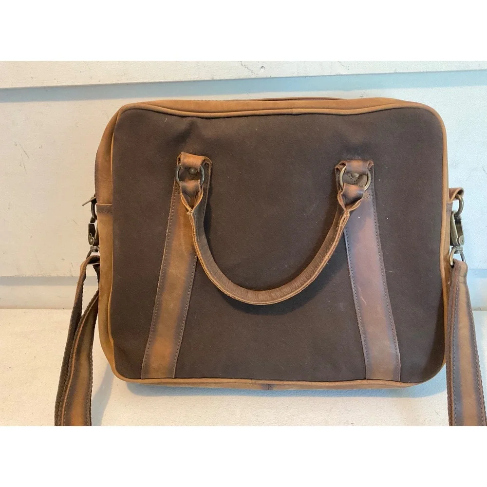 STS Ranchwear Messenger Bag Brown Leather Canvas Serape Laptop Briefcase Case